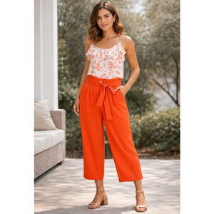 Bar III Orange & White Toile Print Ruffle Tank Top | Size XL